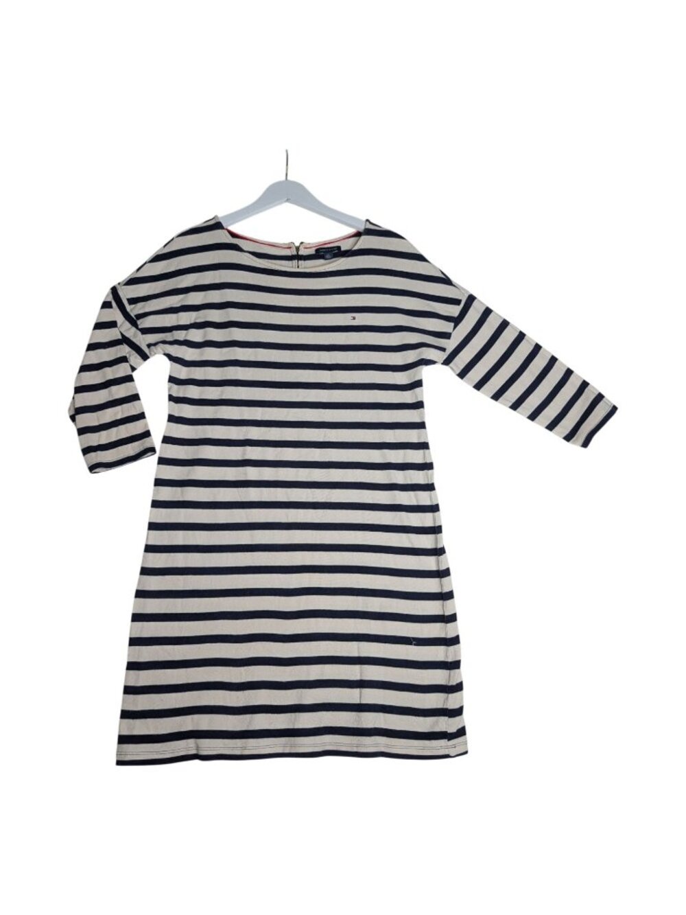 Tommy Hilfiger Breton Striped Navy & Ivory Cotton Nautical Dress 3/4 Sleeves Sz - Picture 2 of 11